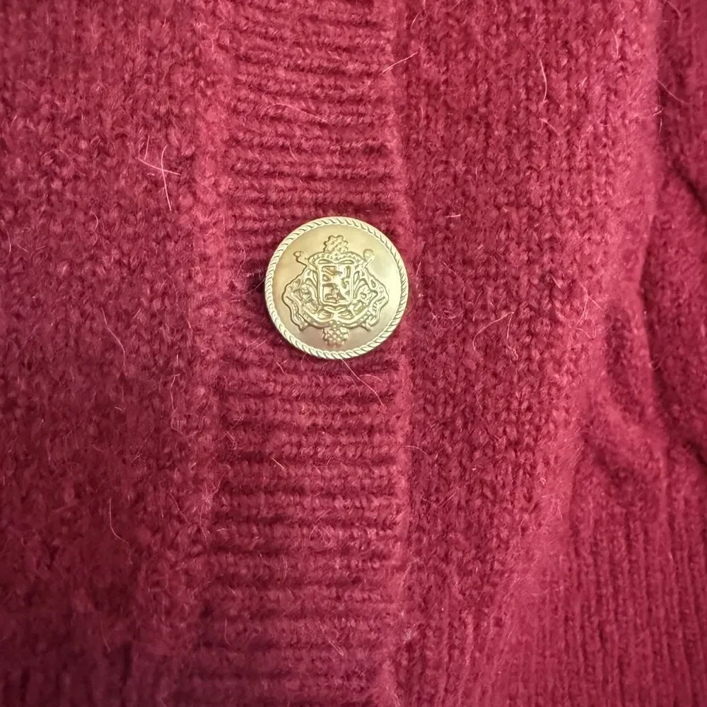 J. Crew Burgandy Red cable knit merino wool alpaca academia sweater Small